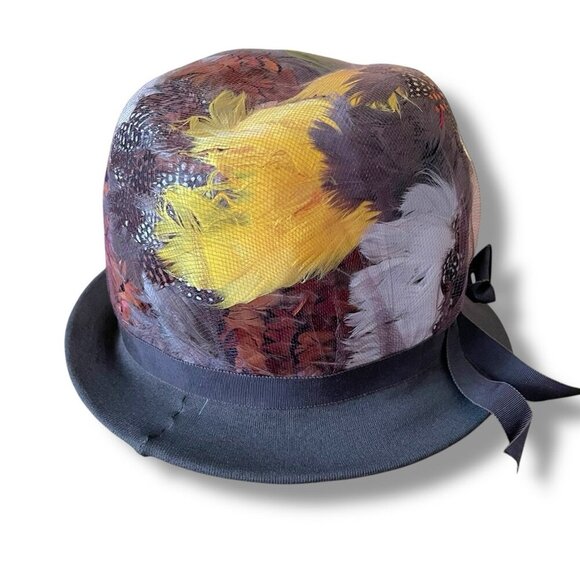 Vintage 1960s Womens Pheasant Feather Hat Angel Designs Brown Wool Dress Toque - Picture 4 of 16